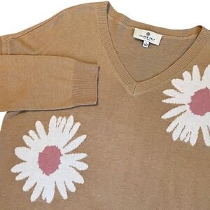 Laurie Felt Womens Cashmere Blend Soft Oversized Daisy Tan Sweater Neutral Small